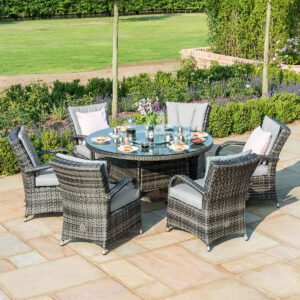 Texas 6 Seat Round Rattan Dining Set with Ice Bucket & Lazy Susan – Grey