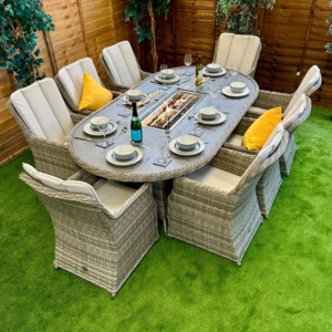a3 Rattan Champagne Paris 230cm Oval 8 Seater Fire Pit Set